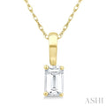 5X3 MM Octagon Shape White Topaz Semi-Precious Solitaire Pendant With Chain in 10K Yellow Gold
