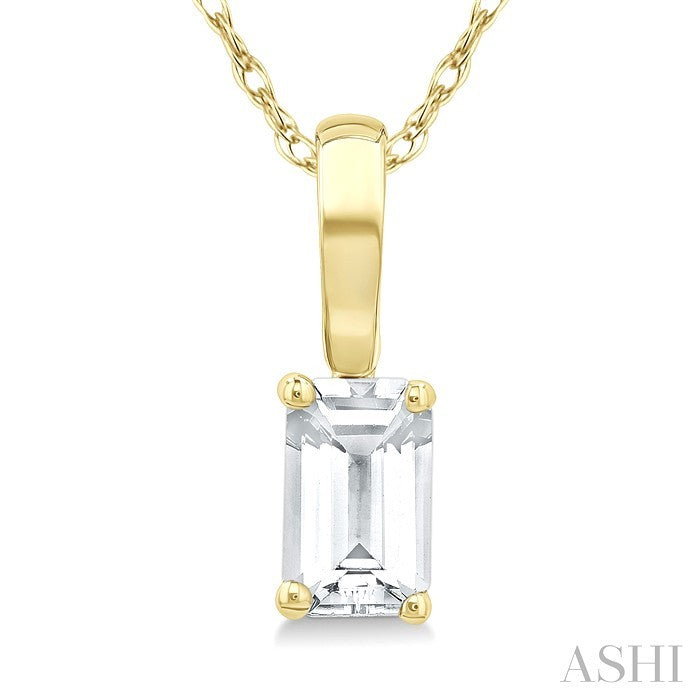 5X3 MM Octagon Shape White Topaz Semi-Precious Solitaire Pendant With Chain in 10K Yellow Gold