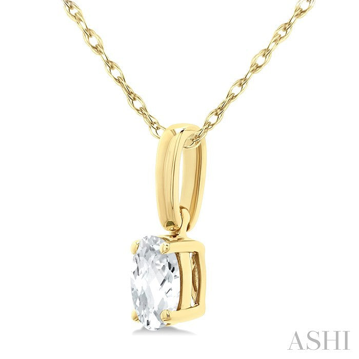 5X3 MM Oval Shape White Topaz Semi-Precious Solitaire Pendant With Chain in 10K Yellow Gold