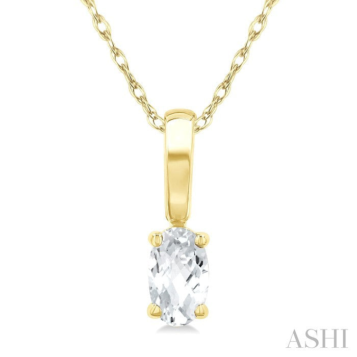 5X3 MM Oval Shape White Topaz Semi-Precious Solitaire Pendant With Chain in 10K Yellow Gold