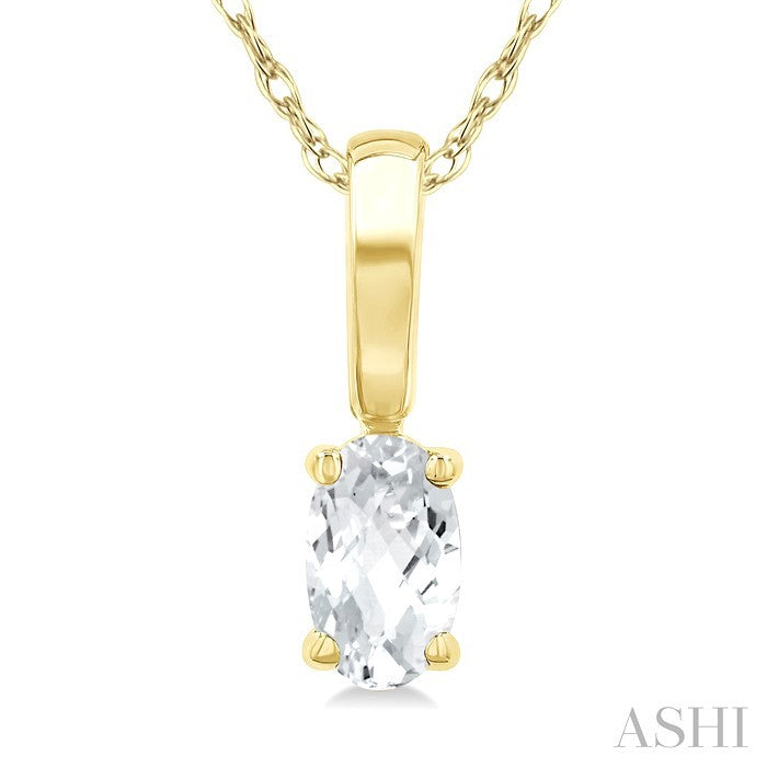 5X3 MM Oval Shape White Topaz Semi-Precious Solitaire Pendant With Chain in 10K Yellow Gold