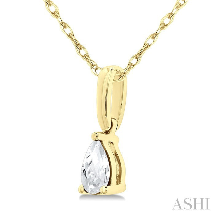 5X3 MM Pear Shape White Topaz Semi-Precious Solitaire Pendant With Chain in 10K Yellow Gold