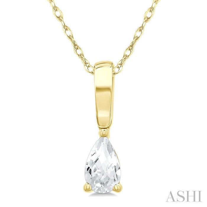 5X3 MM Pear Shape White Topaz Semi-Precious Solitaire Pendant With Chain in 10K Yellow Gold