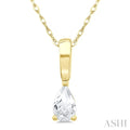 5X3 MM Pear Shape White Topaz Semi-Precious Solitaire Pendant With Chain in 10K Yellow Gold