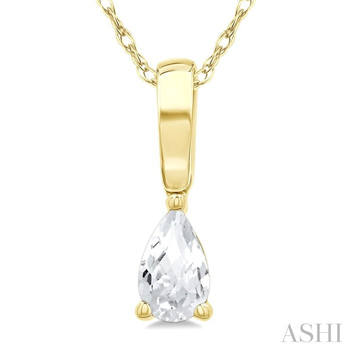 5X3 MM Pear Shape White Topaz Semi-Precious Solitaire Pendant With Chain in 10K Yellow Gold