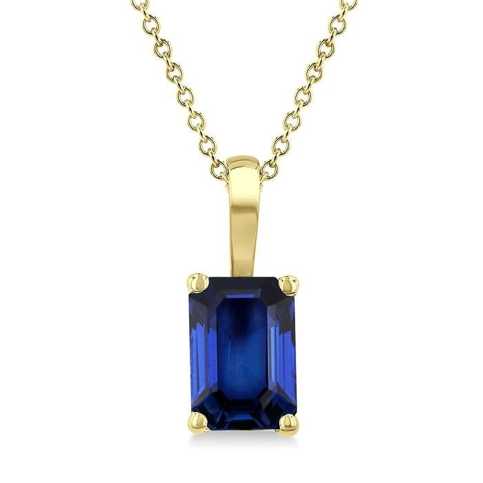 Emerald Shape Sapphire Gemstone Solitaire Pendant