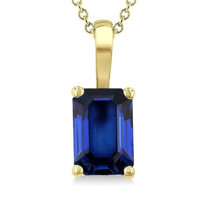 Emerald Shape Sapphire Gemstone Solitaire Pendant