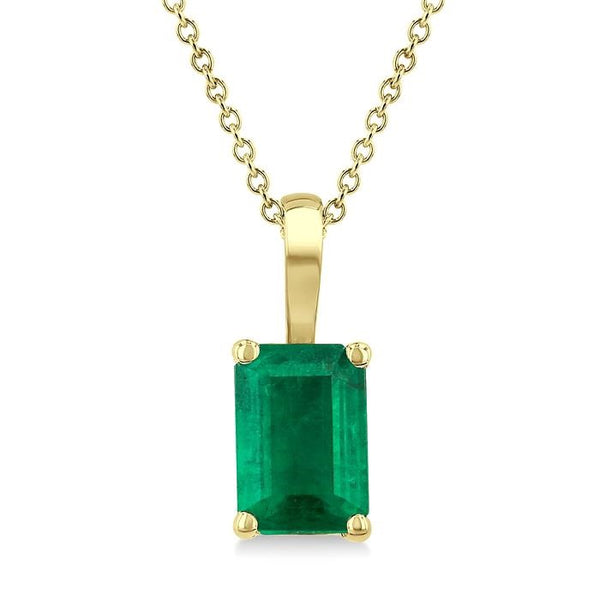 6X4 MM Octagon Shape Emerald Precious Solitaire Pendant With Chain in 14K Yellow Gold