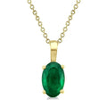 6X4 MM Oval Shape Emerald Precious Solitaire Pendant With Chain in 14K Yellow Gold