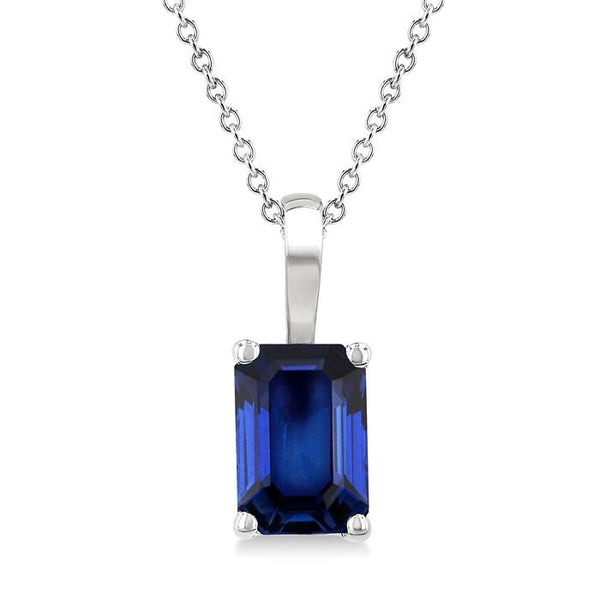 6X4 MM Octagon Shape Sapphire Precious Solitaire Pendant With Chain in 14K White Gold