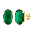 5X3 MM Oval Shape Emerald Precious Stud Earrings in 14K Yellow Gold