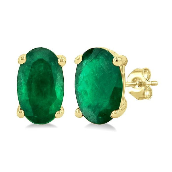 5X3 MM Oval Shape Emerald Precious Stud Earrings in 14K Yellow Gold