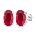 5X3 MM Oval Shape Ruby Precious Stud Earrings in 14K White Gold
