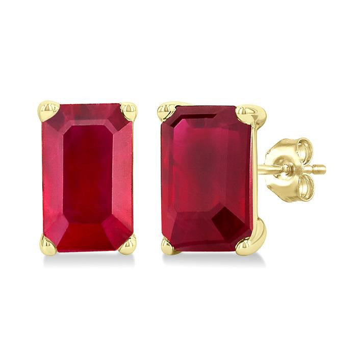 Emerald Shape Gemstone Stud Earrings