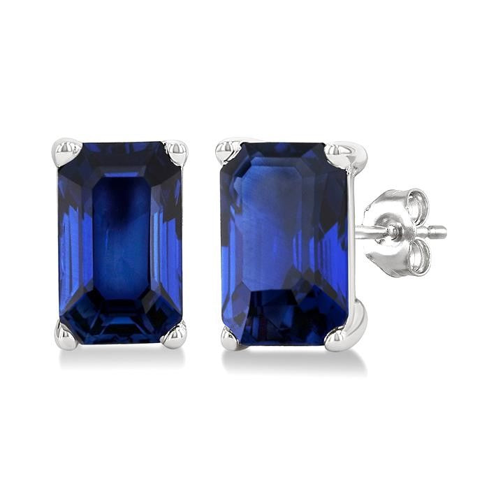 5X3 MM Octagon Shape Sapphire Precious Stud Earrings in 14K White Gold