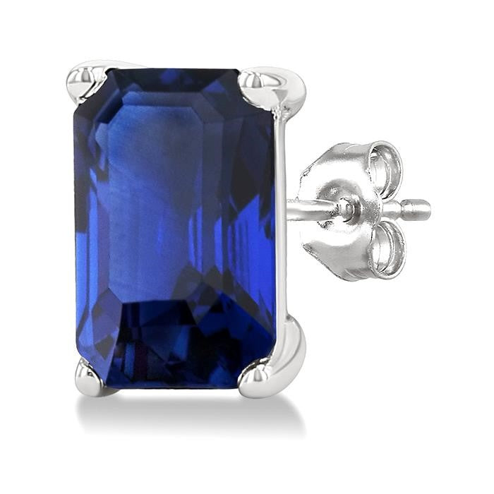 5X3 MM Octagon Shape Sapphire Precious Stud Earrings in 14K White Gold