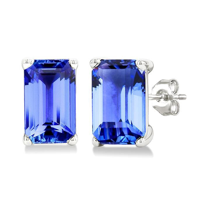 Emerald Shape Gemstone Stud Earrings