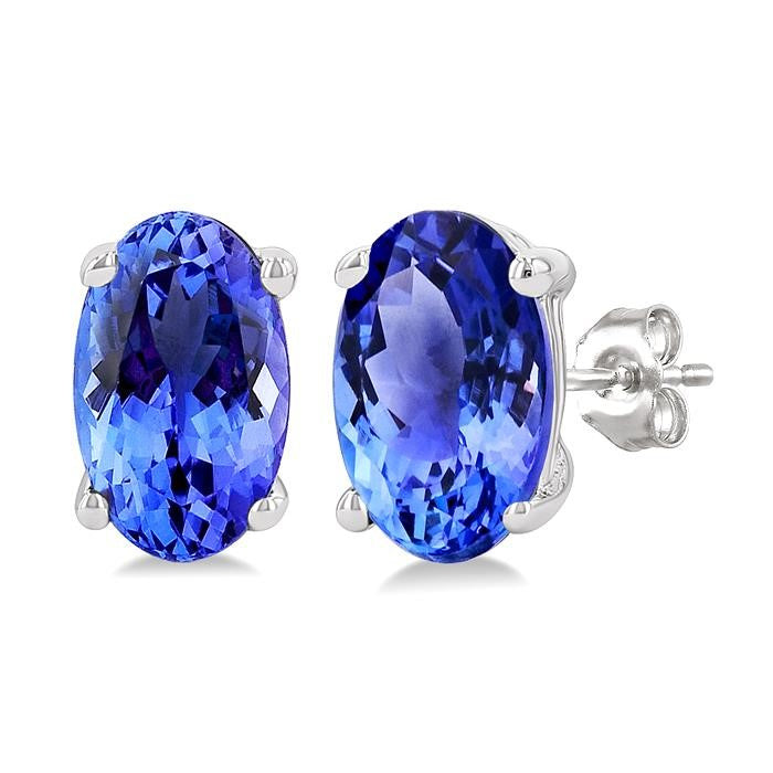 5X3 MM Oval Shape Tanzanite Precious Stud Earrings in 14K White Gold