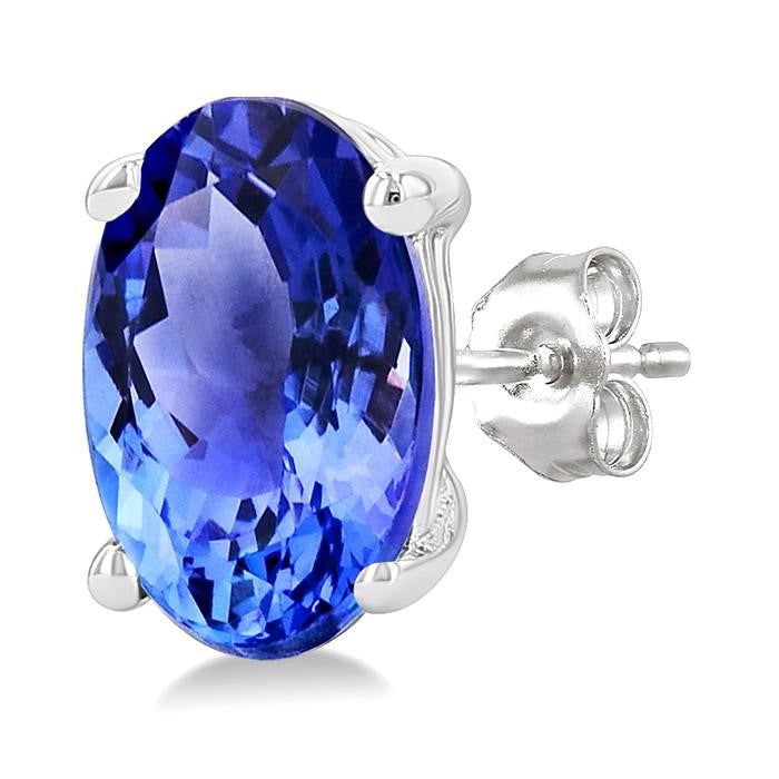 5X3 MM Oval Shape Tanzanite Precious Stud Earrings in 14K White Gold