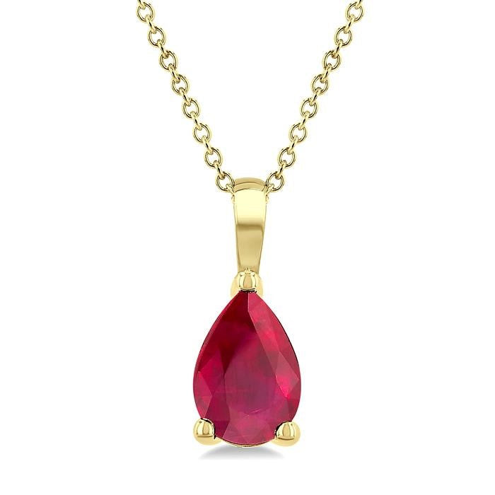6X4 MM Pear Shape Ruby Precious Solitaire Pendant With Chain in 14K Yellow Gold