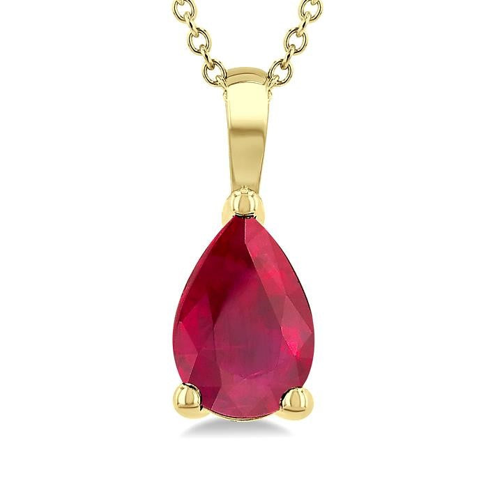 6X4 MM Pear Shape Ruby Precious Solitaire Pendant With Chain in 14K Yellow Gold