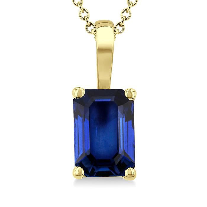 Emerald Shape Sapphire Gemstone Solitaire Pendant