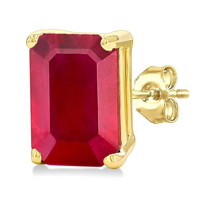 6X4 MM Octagon Shape Ruby Precious Gemstone Stud Earrings in 14K Yellow Gold