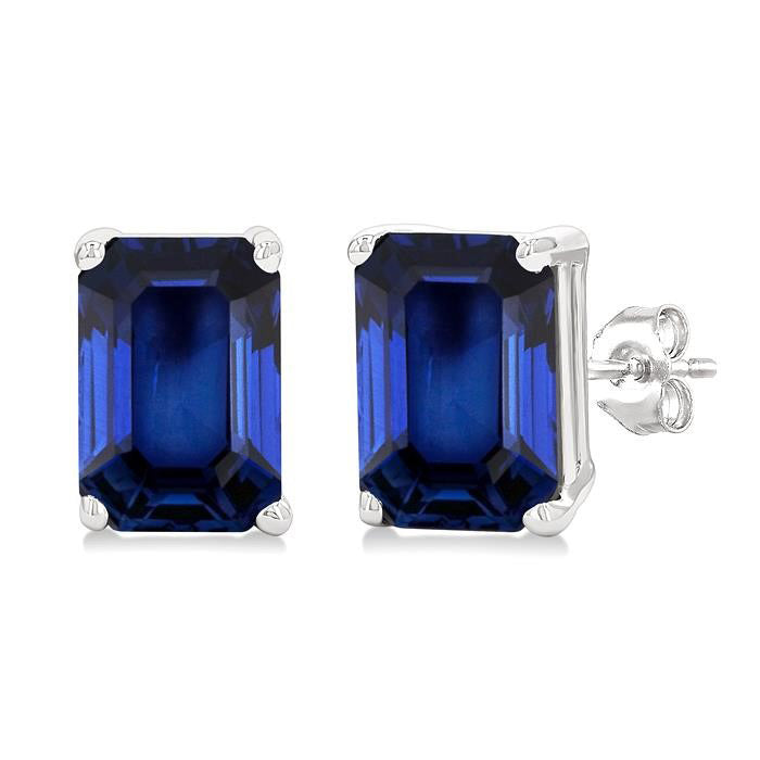 Emerald Shape Gemstone Stud Earrings