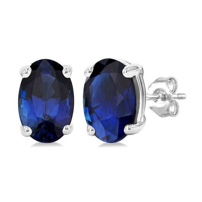 6X4MM Oval Cut Sapphire Precious Stud Earrings in 14K White Gold