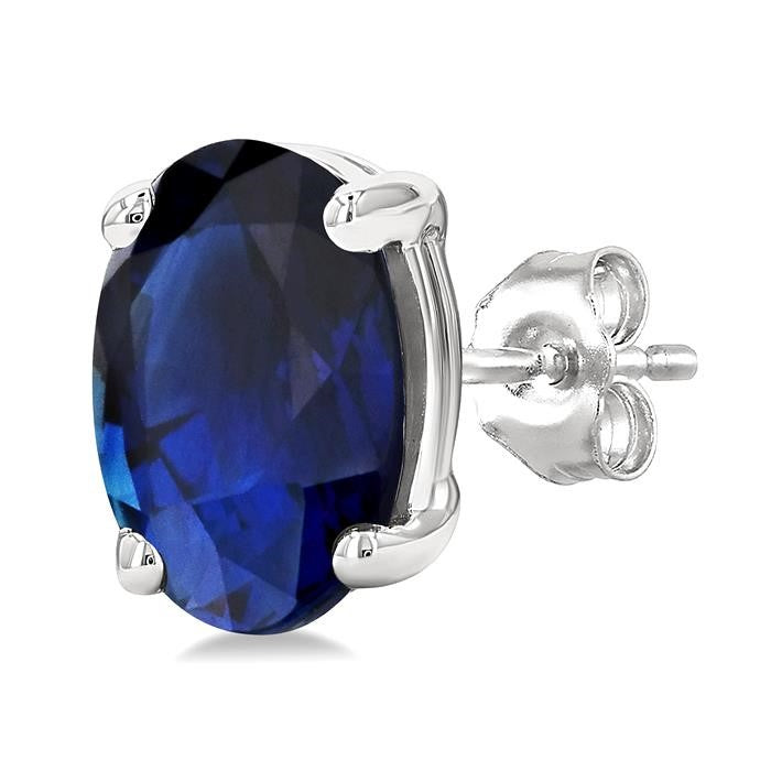6X4MM Oval Cut Sapphire Precious Stud Earrings in 14K White Gold