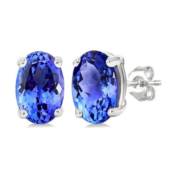 6X4MM Oval Cut Tanzanite Precious Stud Earrings in 14K White Gold