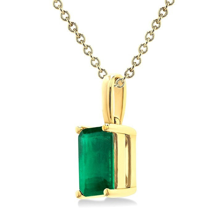 7X5MM Octagon Shape Emerald Precious Solitaire Pendant With Chain in 14K Yellow Gold