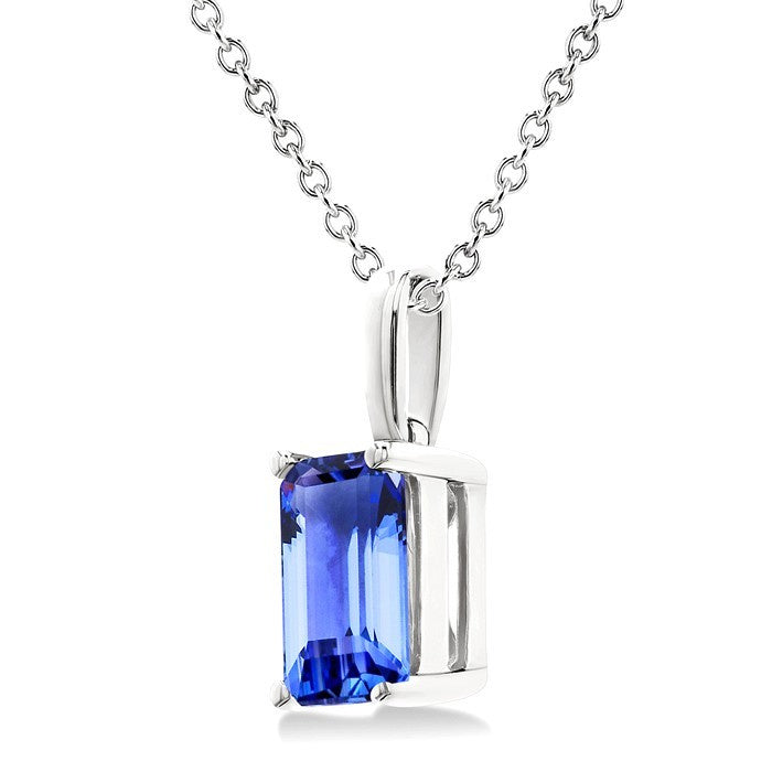 7X5MM Octagon Shape Tanzanite Precious Solitaire Pendant With Chain in 14K White Gold