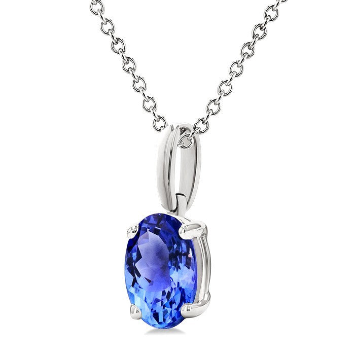 7X5MM Solitaire Oval Cut Tanzanite Precious Pendant With Chain in 14K White Gold
