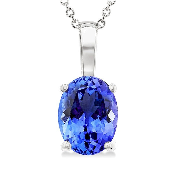 7X5MM Solitaire Oval Cut Tanzanite Precious Pendant With Chain in 14K White Gold