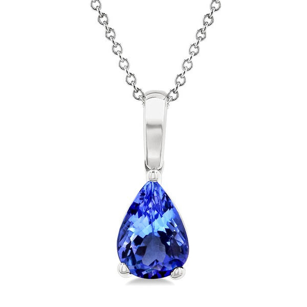7X5MM Pear Cut Tanzanite Precious Solitaire Pendant With Chain in 14K White Gold