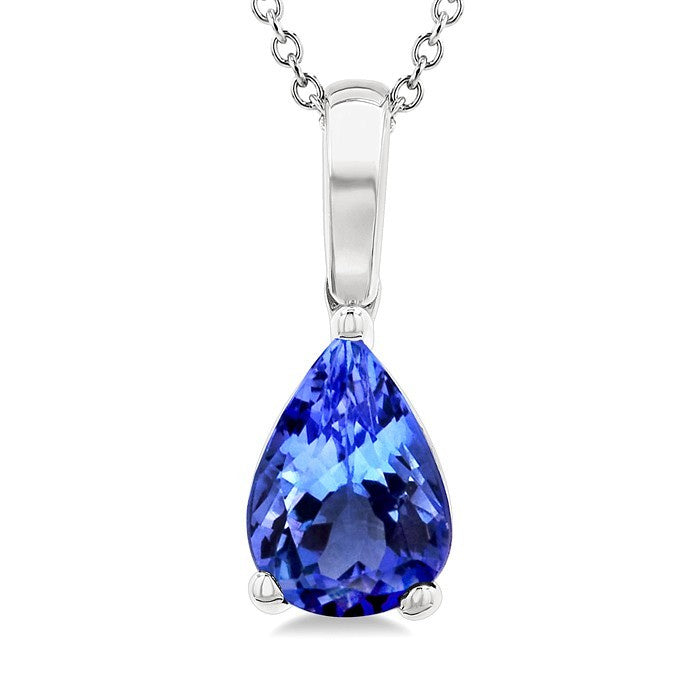 7X5MM Pear Cut Tanzanite Precious Solitaire Pendant With Chain in 14K White Gold