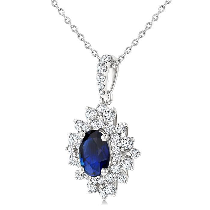 Cascade Oval Shape Gemstone & Halo Diamond Pendant