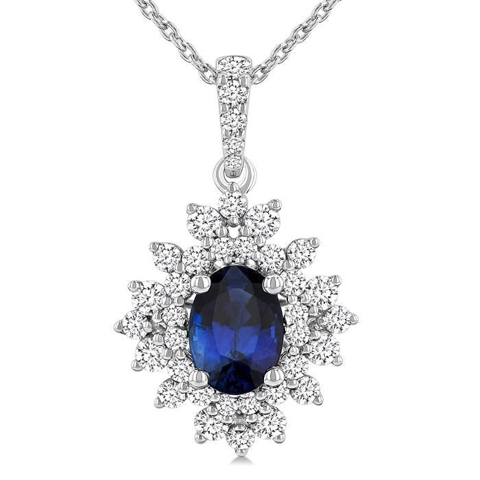 Cascade Oval Shape Gemstone & Halo Diamond Pendant