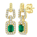 1/4 Ctw 4X3MM Octagon Shape Emerald and Round Cut Diamond Halo Precious Link Earrings in 14K Yellow Gold