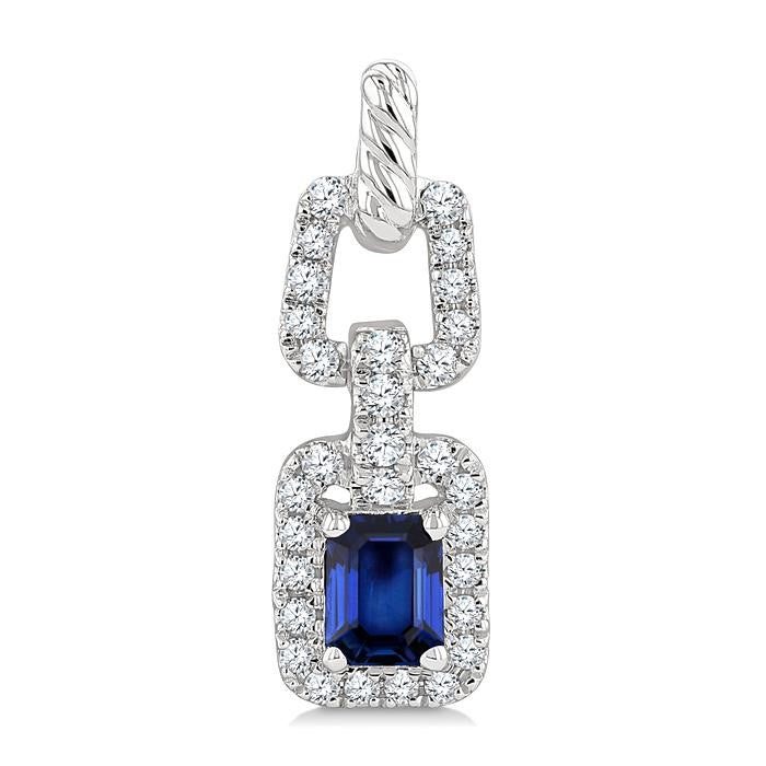 1/4 Ctw 4X3MM Octagon Shape Sapphire and Round Cut Diamond Halo Precious Link Earrings in 14K White Gold