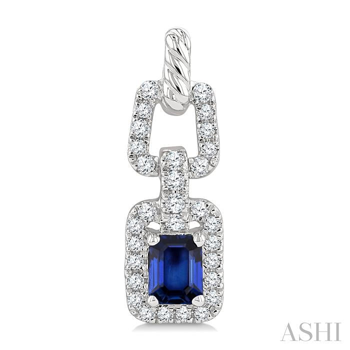 1/4 Ctw 4X3MM Octagon Shape Sapphire and Round Cut Diamond Halo Precious Link Earrings in 14K White Gold