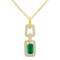 1/6 Ctw 5X3MM Octagon Shape Emerald and Round Cut Diamond Halo Precious Link Pendant With Chain in 14K Yellow Gold