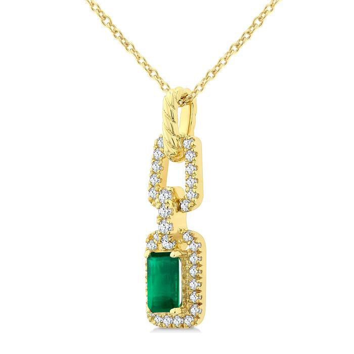 Sable Emerald Shape Gemstone & Diamond Link Pendant