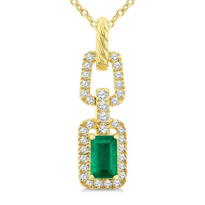 Sable Emerald Shape Gemstone & Diamond Link Pendant