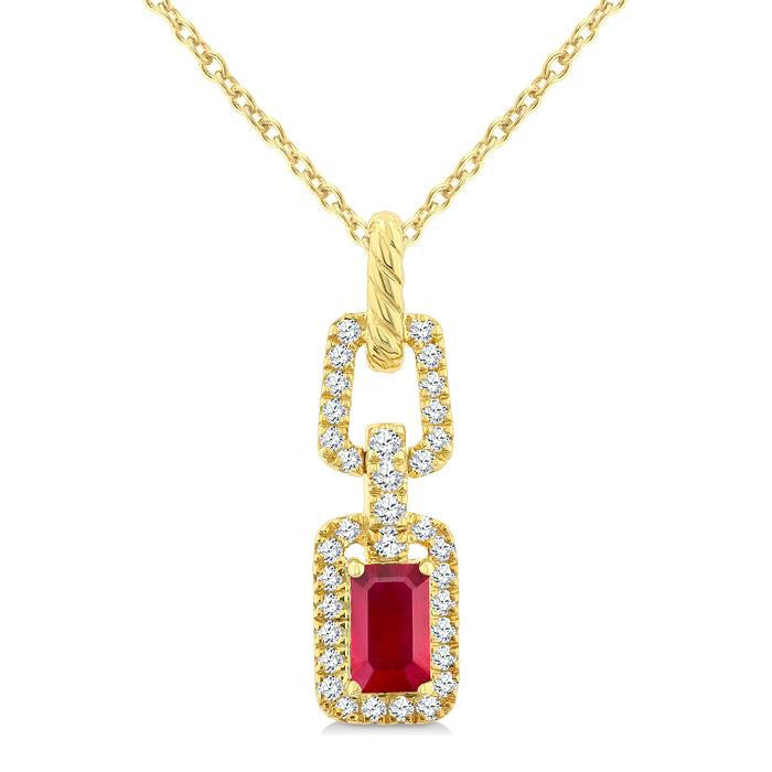 Tempest Emerald Shape Gemstone & Diamond Link Pendant
