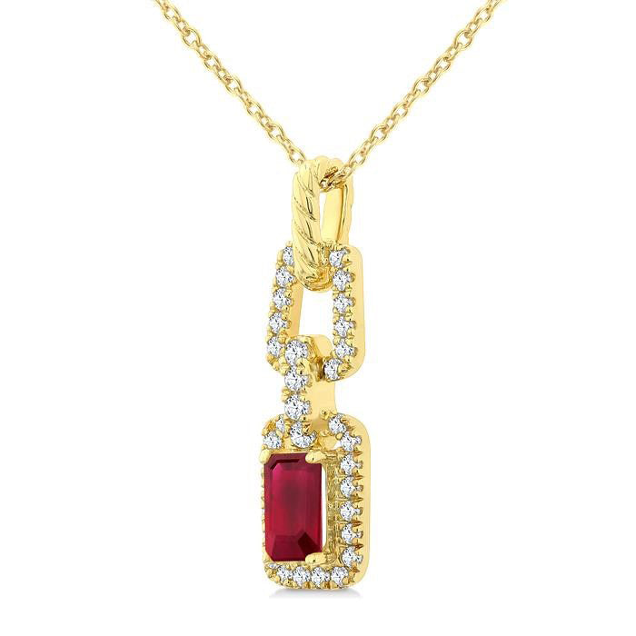 Tempest Emerald Shape Gemstone & Diamond Link Pendant