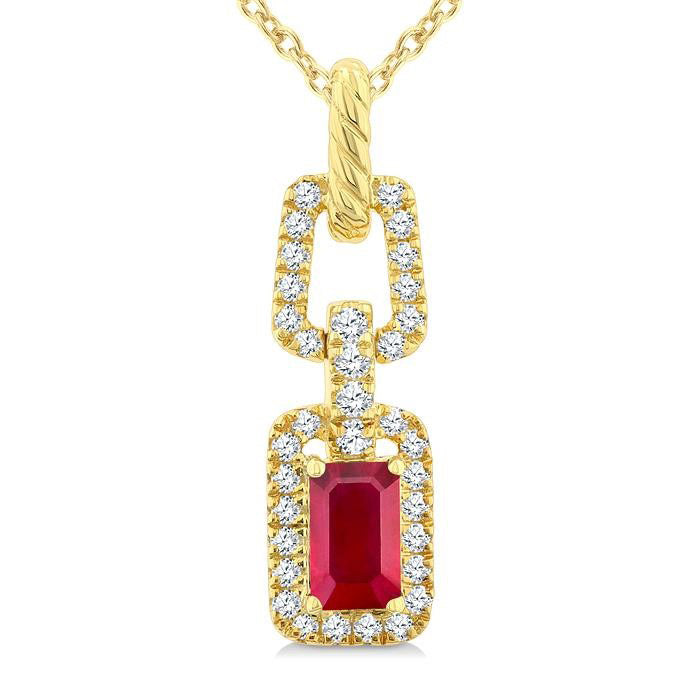 Tempest Emerald Shape Gemstone & Diamond Link Pendant