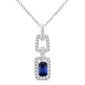 1/6 Ctw 5X3MM Octagon Shape Sapphire and Round Cut Diamond Halo Precious Link Pendant With Chain in 14K White Gold
