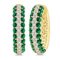 1/2 Ctw 2MM Round Cut Emerald and Round Cut Diamond Precious Hoop Earrings in 14K Yellow Gold